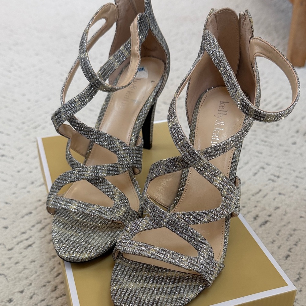 Kelly & Katie Silver Glitter Strappy High Heels